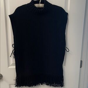 Black Fringe Side Tie Sweater Vest